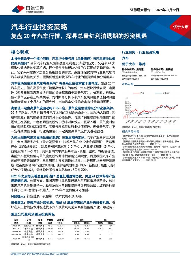 国信证券：汽车行业投资策略：复盘20年汽车行情，探寻总量红利消退期的投资机遇海报