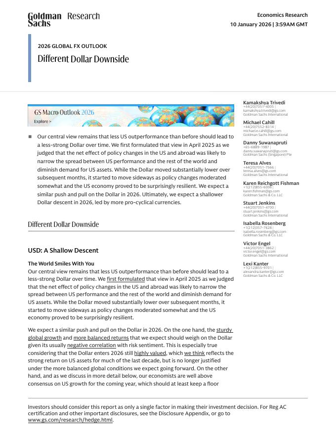 高盛：2026年全球外汇展望报告：美元下行 格局有变（英文版）海报