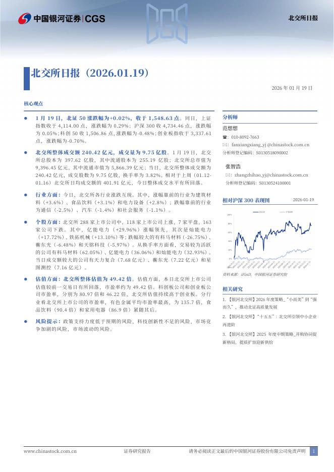 中国银河：北交所日报海报