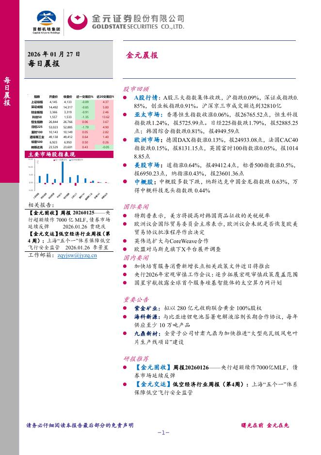金元证券：金元晨报-260127海报