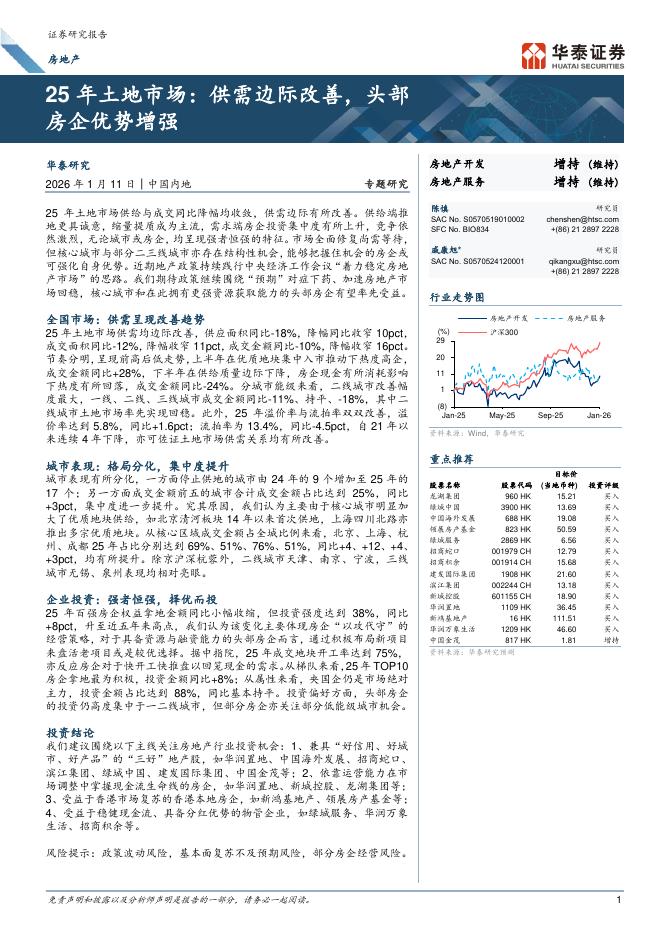 华泰证券：25年土地市场：供需边际改善，头部房企优势增强海报