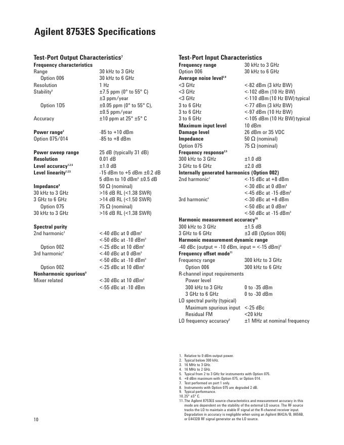 Agilent 8753ET/ES 8753ET and 8753ES Network Analyzers, 30 kHz to 3 or 6 GHz Data Sheet_第10页