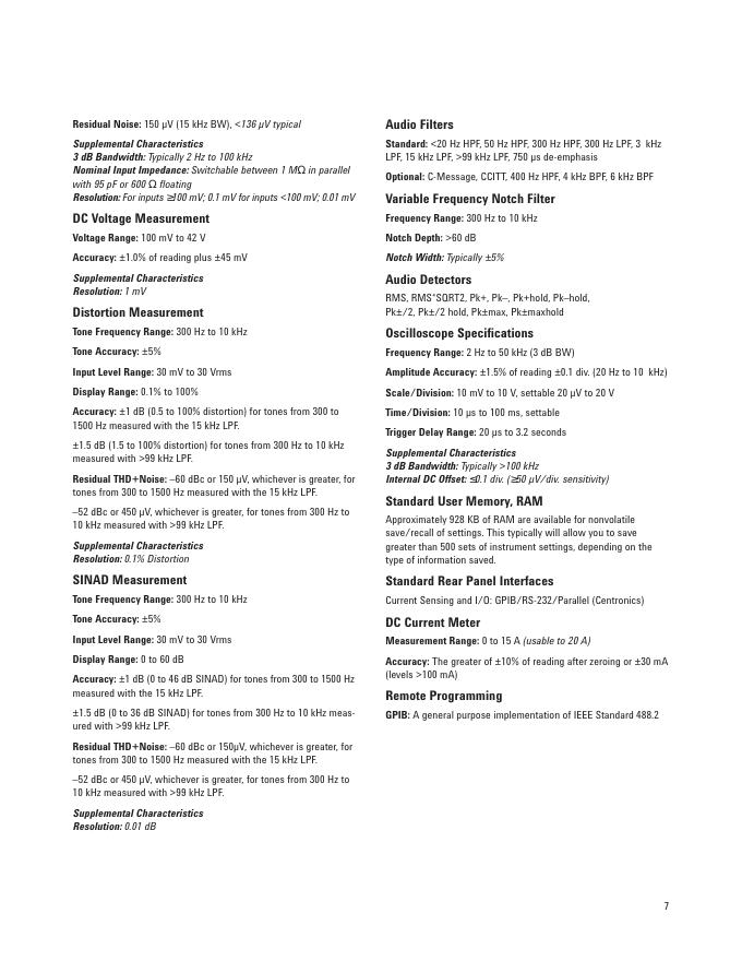 Agilent 8920B RF Communications Test Set Technical Specifications_第7页