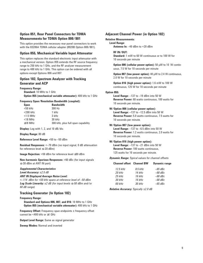 Agilent 8920B RF Communications Test Set Technical Specifications_第9页