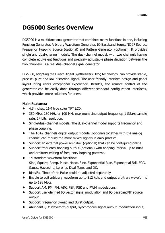 DG5000 Series Function/Arbitrary Waveform Generator User’s Guide_第9页