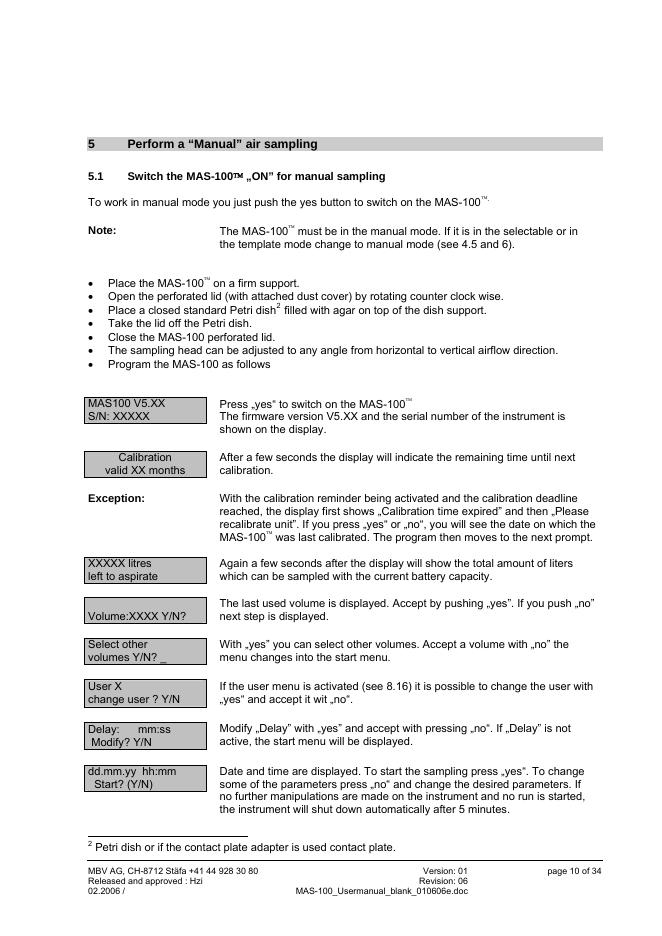 Operator’s Manual MAS-100 ™_第10页