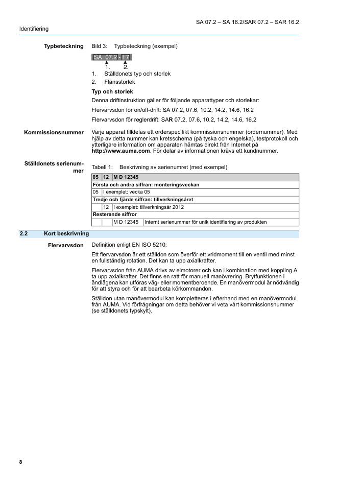 AUMA Ställdon SA 07.2 – SA 16.2/SAR 07.2 – SAR 16.2 AUMA NORM (utan manövermodul)_第8页