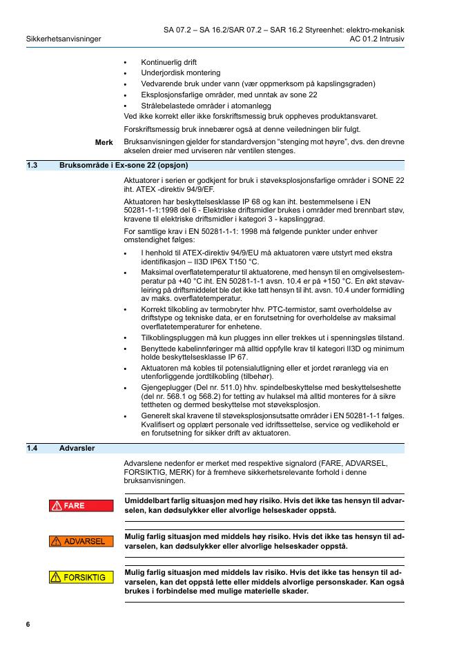 AUMA Multiturn aktuatorer SA 07.2 – SA 16.2/SAR 07.2 – SAR 16.2 Styreenhet: elektro-mekanisk med aktuatorstyring AUMATIC AC 01.2 Intrusiv_第6页