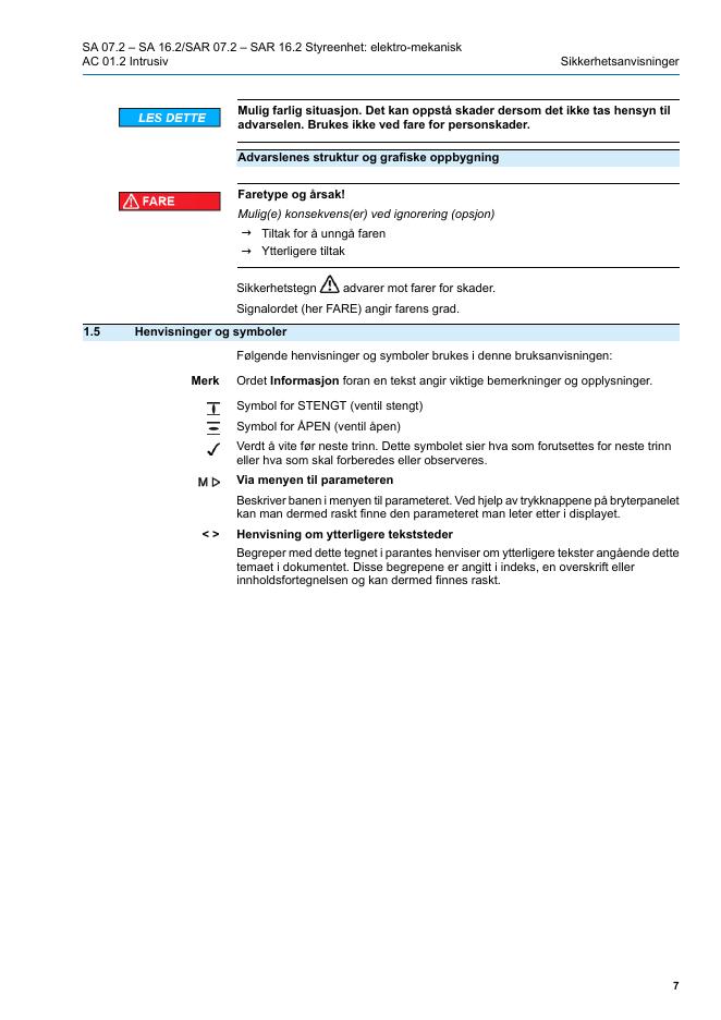 AUMA Multiturn aktuatorer SA 07.2 – SA 16.2/SAR 07.2 – SAR 16.2 Styreenhet: elektro-mekanisk med aktuatorstyring AUMATIC AC 01.2 Intrusiv_第7页