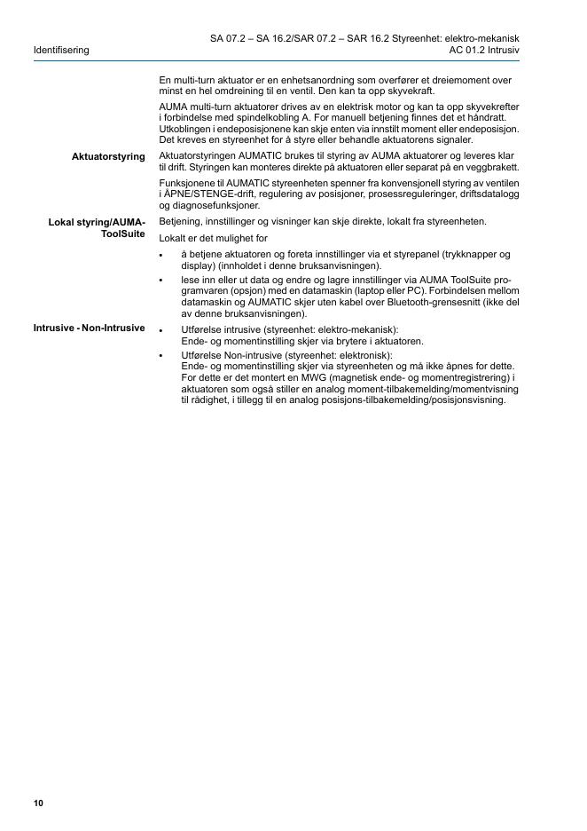 AUMA Multiturn aktuatorer SA 07.2 – SA 16.2/SAR 07.2 – SAR 16.2 Styreenhet: elektro-mekanisk med aktuatorstyring AUMATIC AC 01.2 Intrusiv_第10页