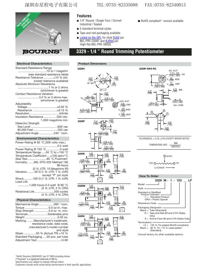 BOURNS 3296 - 3/8 ” Square Trimming Potentiometer_第6页
