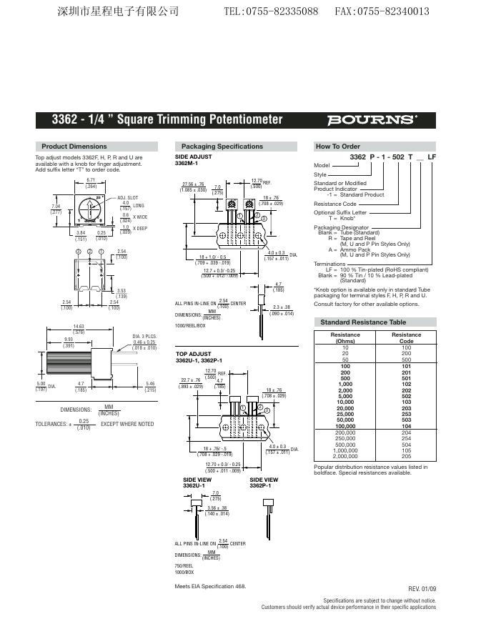 BOURNS 3296 - 3/8 ” Square Trimming Potentiometer_第9页