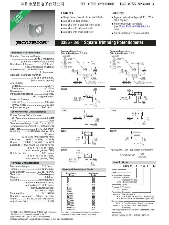 BOURNS 3296 - 3/8 ” Square Trimming Potentiometer_第10页