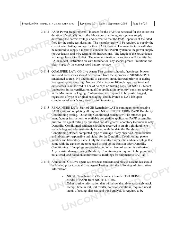 NIOSH NPPTL-STP-CBRN-PAPR-0550 Data Sheet_第9页