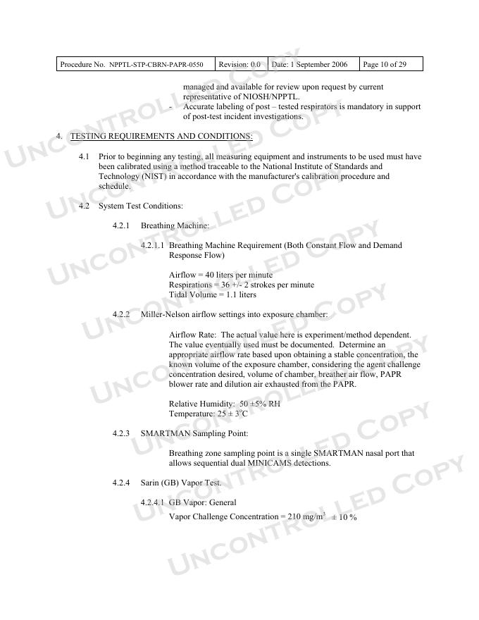NIOSH NPPTL-STP-CBRN-PAPR-0550 Data Sheet_第10页