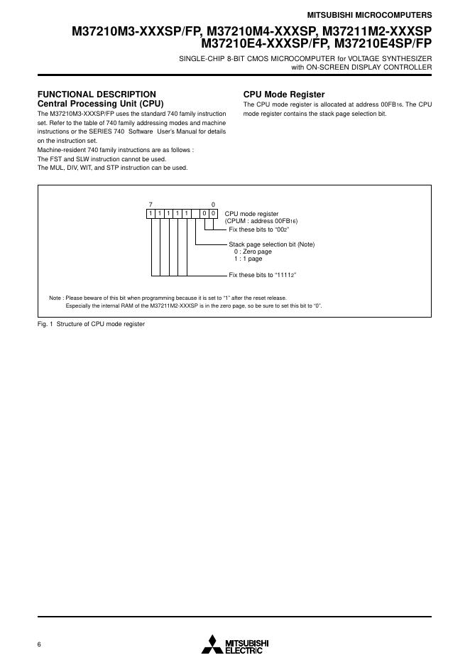 MITSUBISHI M37210M3-XXXSP/FP Data sheet_第6页