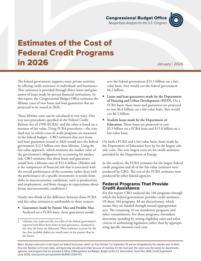 国会预算办公室：2026年联邦信贷计划成本估算报告（英文版）