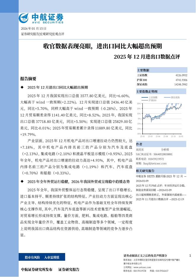 中航证券：2025年12月进出口数据点评：收官数据表现亮眼，进出口同比大幅超出预期-260129海报