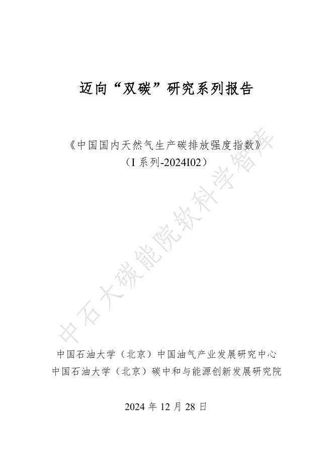 中国石油大学：2024年迈向“双碳”研究系列报告-中国国内天然气生产碳排放强度指数海报