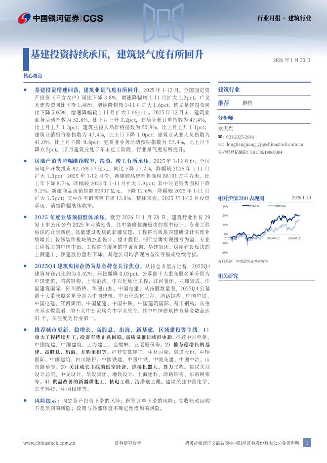 中国银河：建筑行业月报：基建投资持续承压，建筑景气度有所回升海报