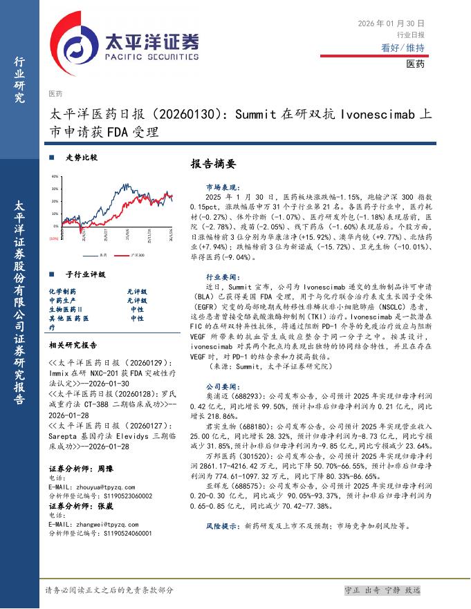 太平洋证券：医药日报：Summit在研双抗Ivonescimab上市申请获FDA受理海报