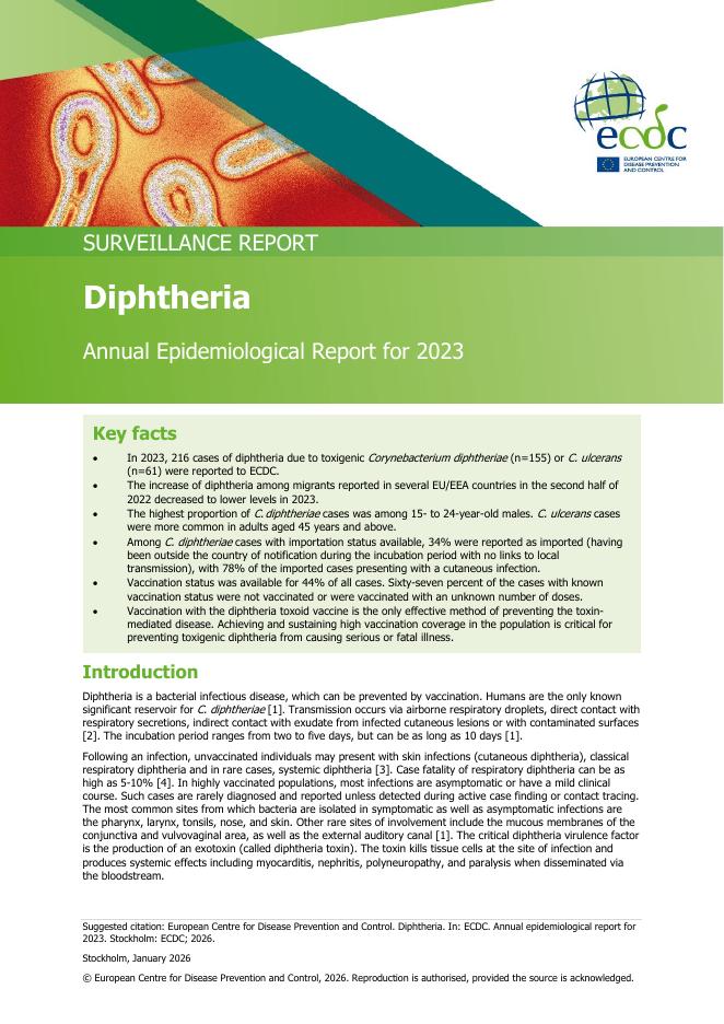 欧洲疾控中心：白喉2023年度流行病学报告（英文版）海报