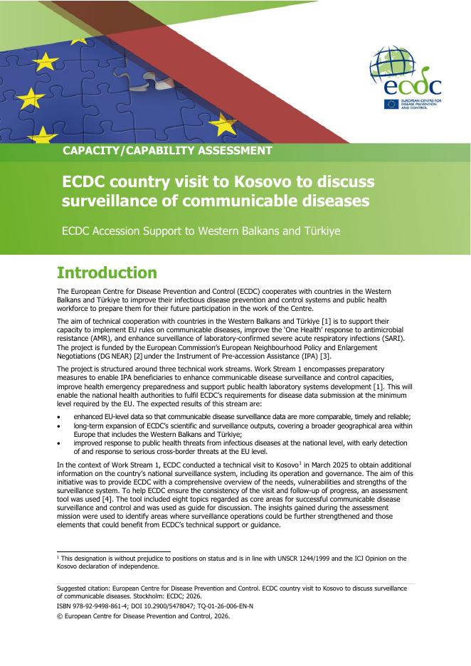 欧洲疾控中心：2026年欧洲疾病控制中心对科索沃的访问，讨论传染病监测报告（英文版）海报