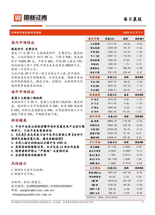 国新证券股份：每日晨报-260202海报