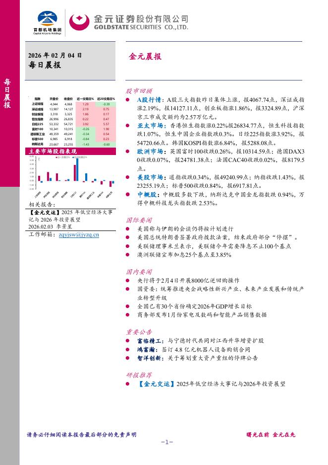 金元证券：金元晨报-260204