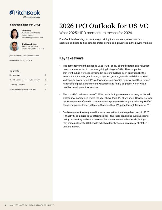 PitchBook：2026年第一季度美国风险投资公司IPO前景报告（英文版）海报