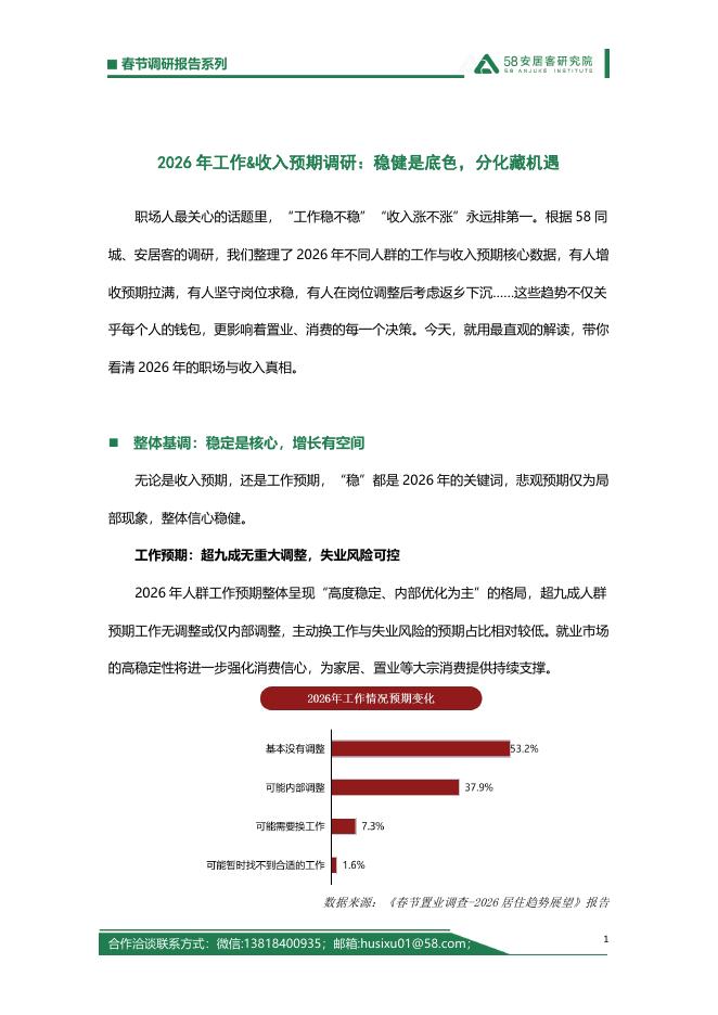 58安居客研究院：2026年工作&收入预期调研：稳健是底色，分化藏机遇