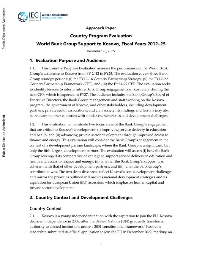 世界银行：世界银行集团对科索沃的支持，2012-25财政年度：国家方案评估报告（英文版）海报