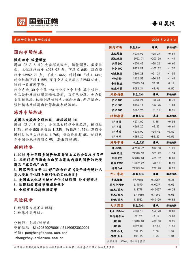国新证券股份：每日晨报-260206海报