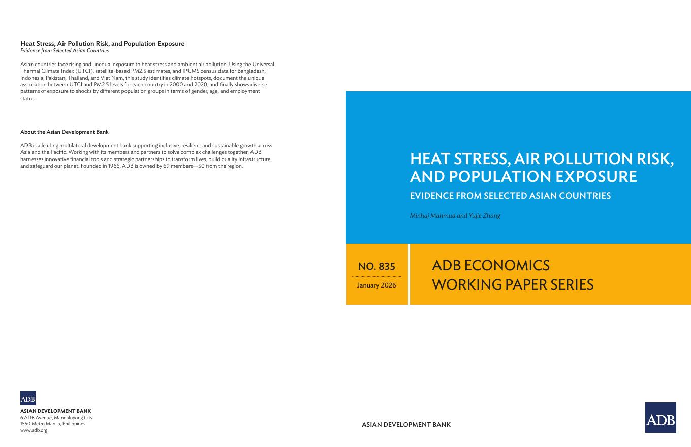 ADB亚洲开发银行：热应激、空气污染风险和人口暴露：来自选定亚洲国家的证据（英文版）