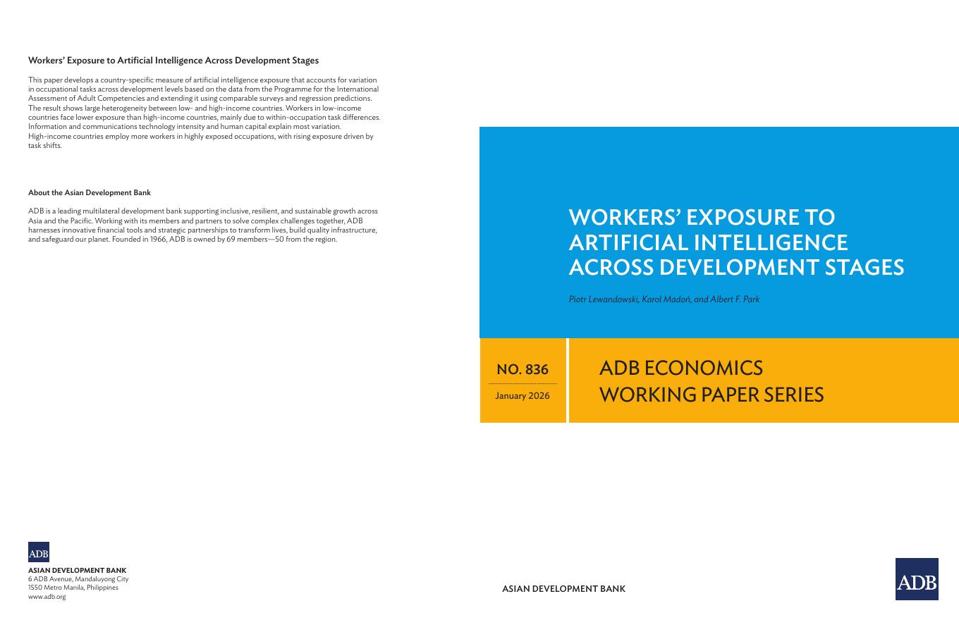 ADB亚洲开发银行：工人在不同发展阶段接触人工智能的情况（英文版）