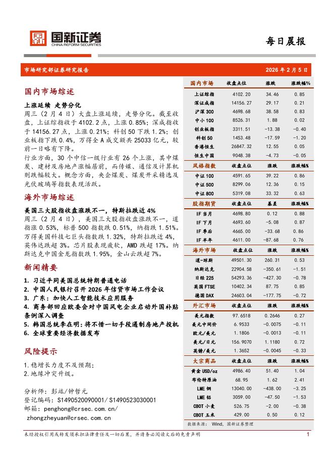 国新证券股份：每日晨报-260205海报