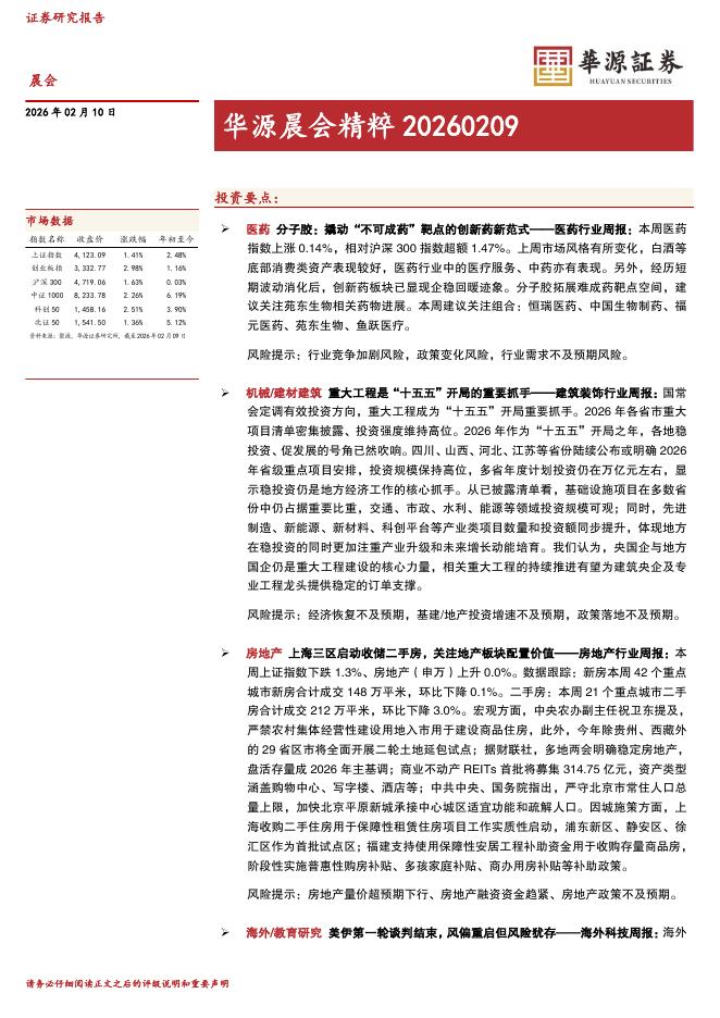 华源证券：华源晨会精粹-260210海报