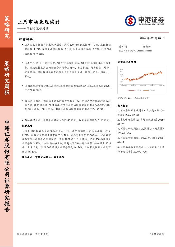 申港证券：策略周报：上周市场表现偏弱-260210海报