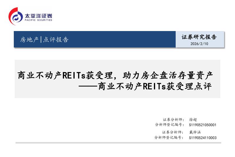 太平洋证券：商业不动产REITs获受理点评：商业不动产REITs获受理，助力房企盘活存量资产海报