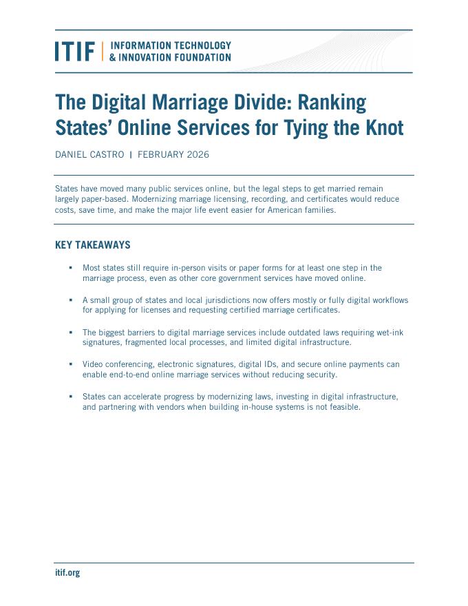 ITIF：2026年数字结婚鸿沟：各州在线结婚服务排名报告（英文版）海报