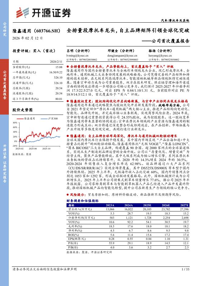 开源证券：隆鑫通用（603766）-公司首次覆盖报告：全排量段摩托车龙头，自主品牌矩阵引领全球化突破海报