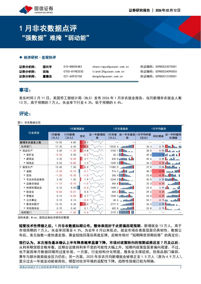 国信证券：1月非农数据点评：“强数据”难掩“弱动能”-260213海报
