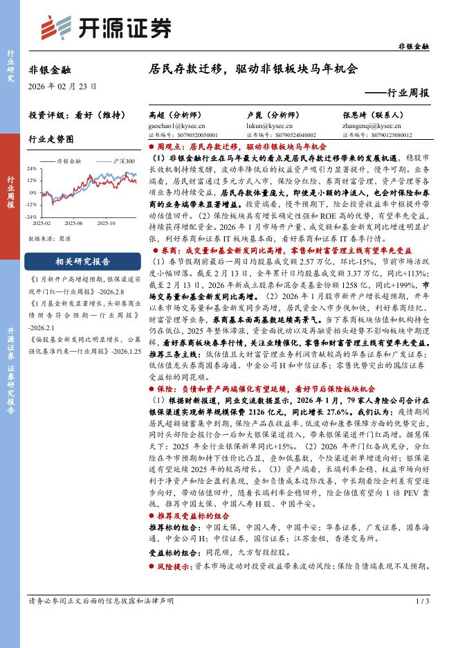 开源证券：非银金融行业周报：居民存款迁移，驱动非银板块马年机会海报