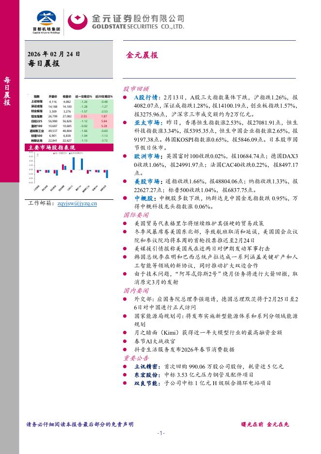 金元证券：金元晨报-260224海报