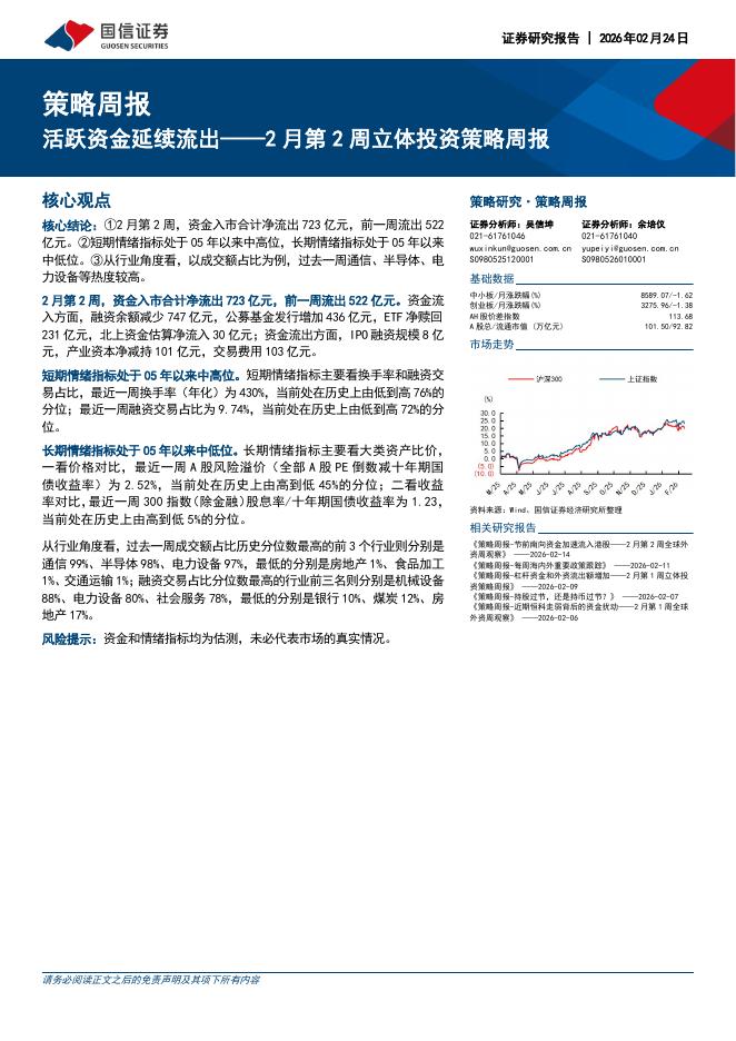 国信证券：2月第2周立体投资策略周报：活跃资金延续流出-260224海报