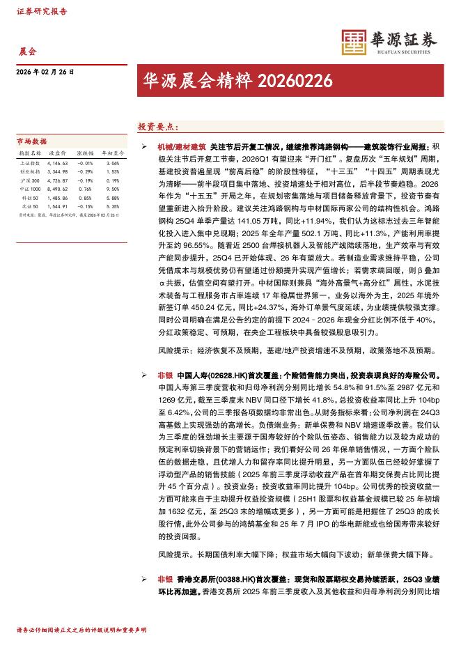 华源证券：华源晨会精粹-260226海报