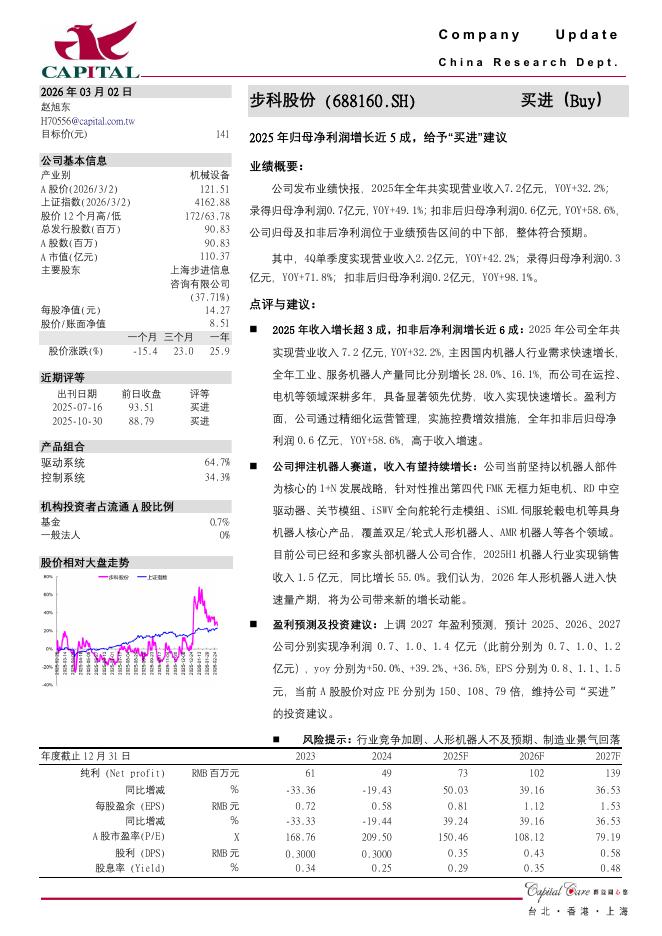 群益证券：步科股份（688160）-2025年归母净利润增长近5成，给予“买进”建议海报