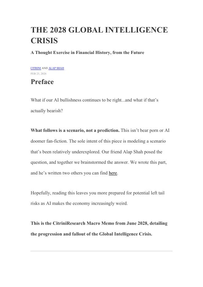 CitriniResearch：2028年全球智能危机报告海报