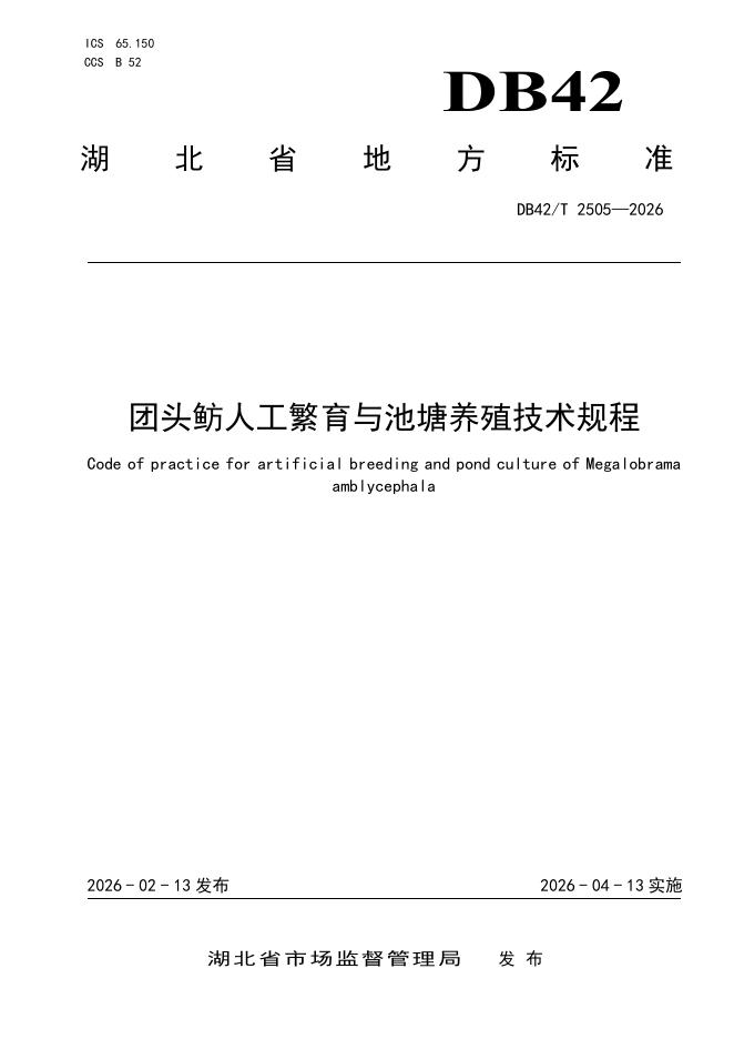 DB42/T 2505-2026 团头鲂人工繁育与池塘养殖技术规程