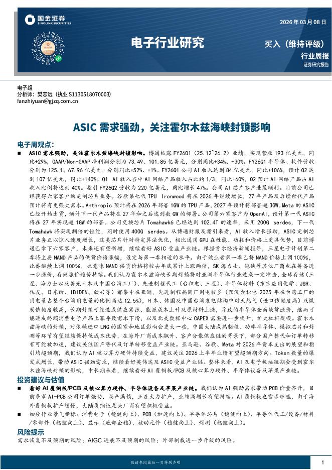 国金证券：电子行业研究：ASIC需求强劲，关注霍尔木兹海峡封锁影响海报